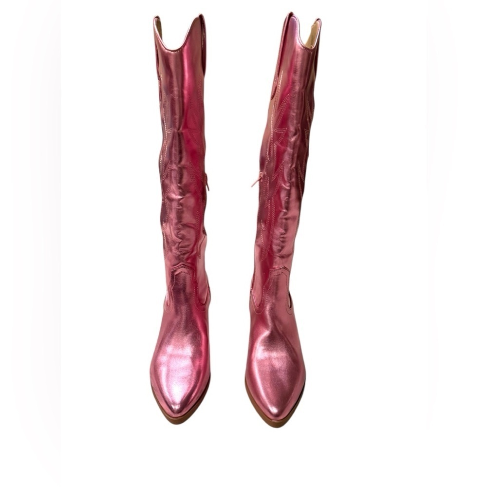 DREAM PAIRS
Pointed-Toe Cowgirl Knee-high Boots Pink Metallic Women's 8.5 - Picture 9 of 12